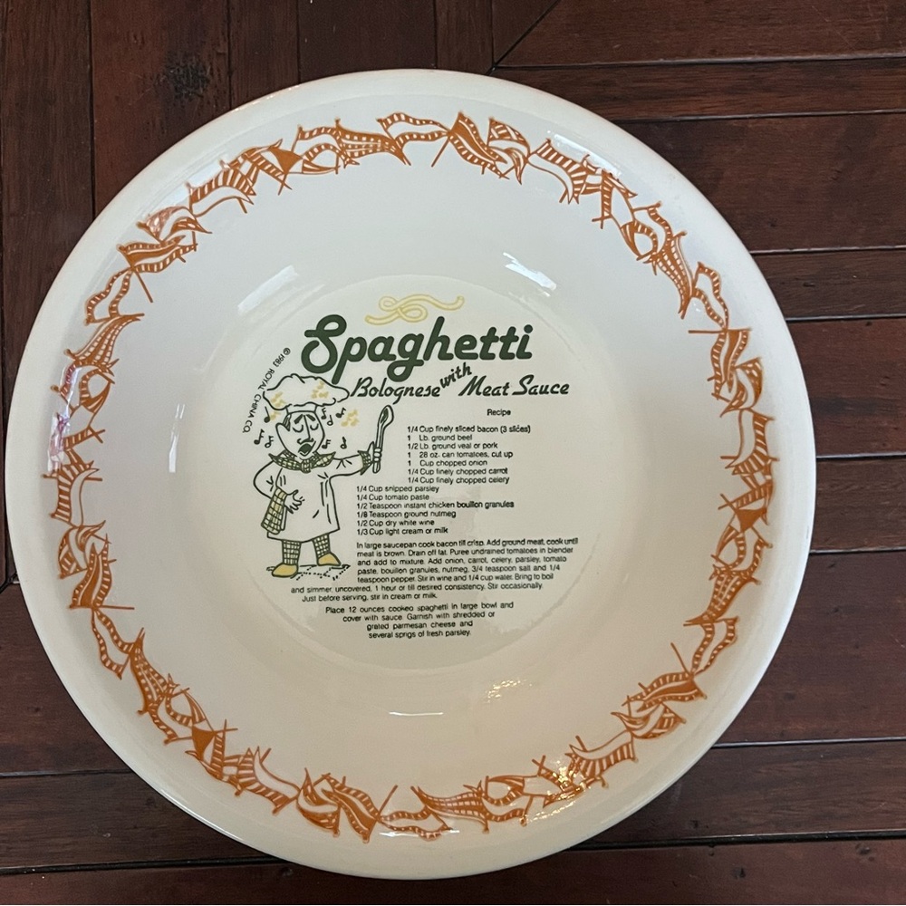 1983 Royal China Spaghetti Bolognese Recipe Serving Bowl Large